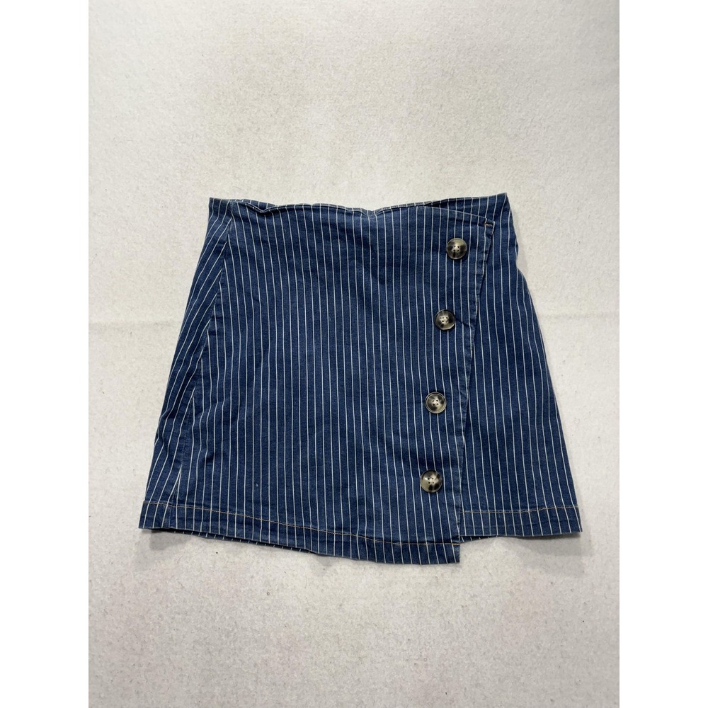 Chelsea & Violet Skirt Womens M Blue Stripe Denim Button Front Mini Casual